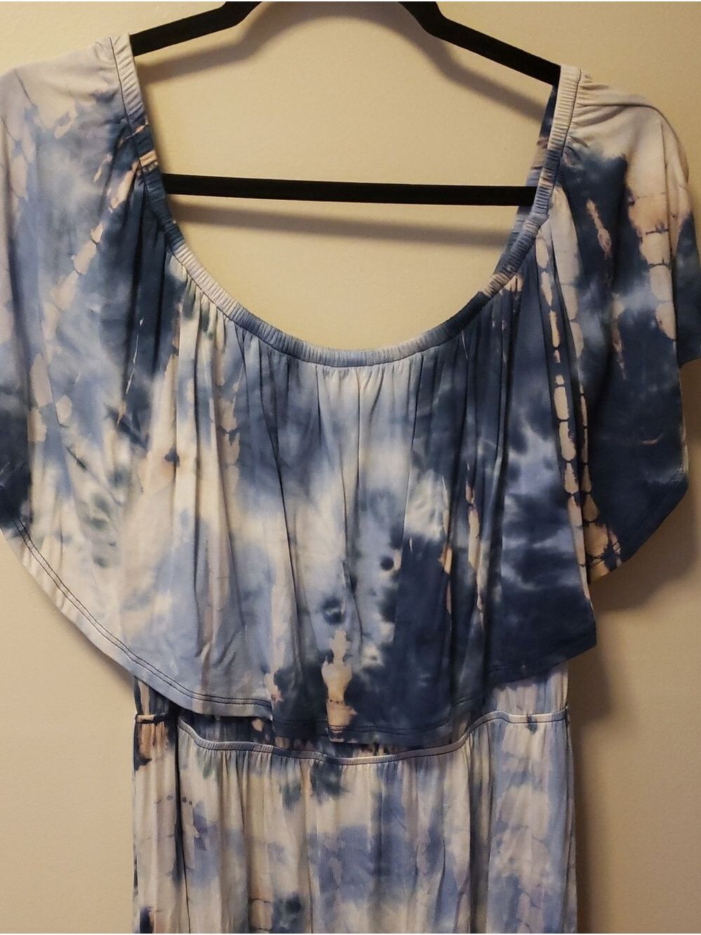 Blue Tie-Dye Off-Shoulder Women's Dress